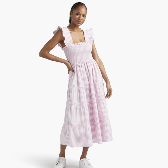 Hill House Dresses & Skirts - Hill House Ellie Nap Dress Tiered Smocked Striped Bubblegum Pink Size Small